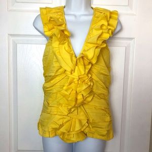 Boston Proper Yellow Sleeveless V-Neck Ruffle Top